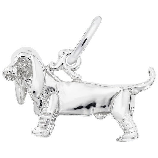 Basset Hound Dog Charm - Metal - Sterling Silver