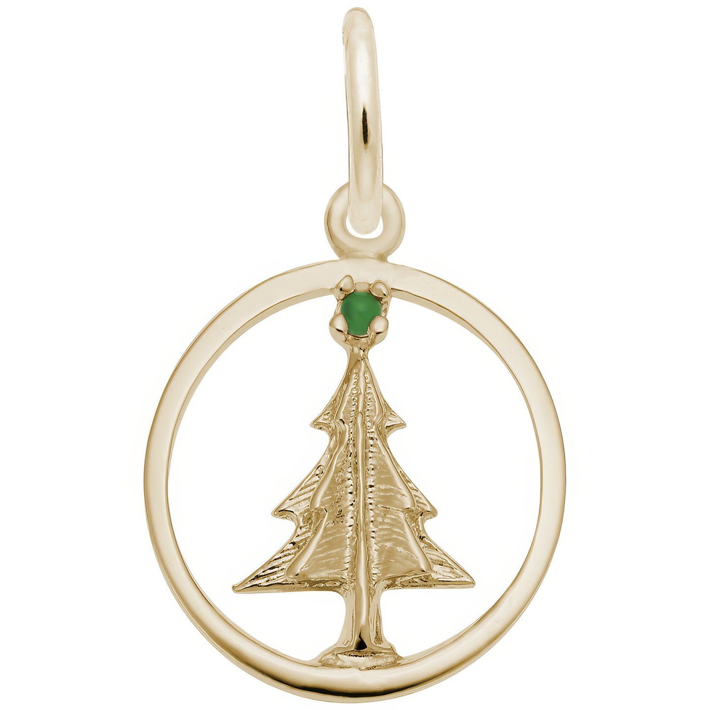 Christmas Tree Circle Charm w/Green Bead - Metal - Sterling Silver