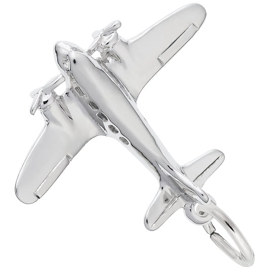 Sterling Silver Airplane Charm - 17mm x 22mm