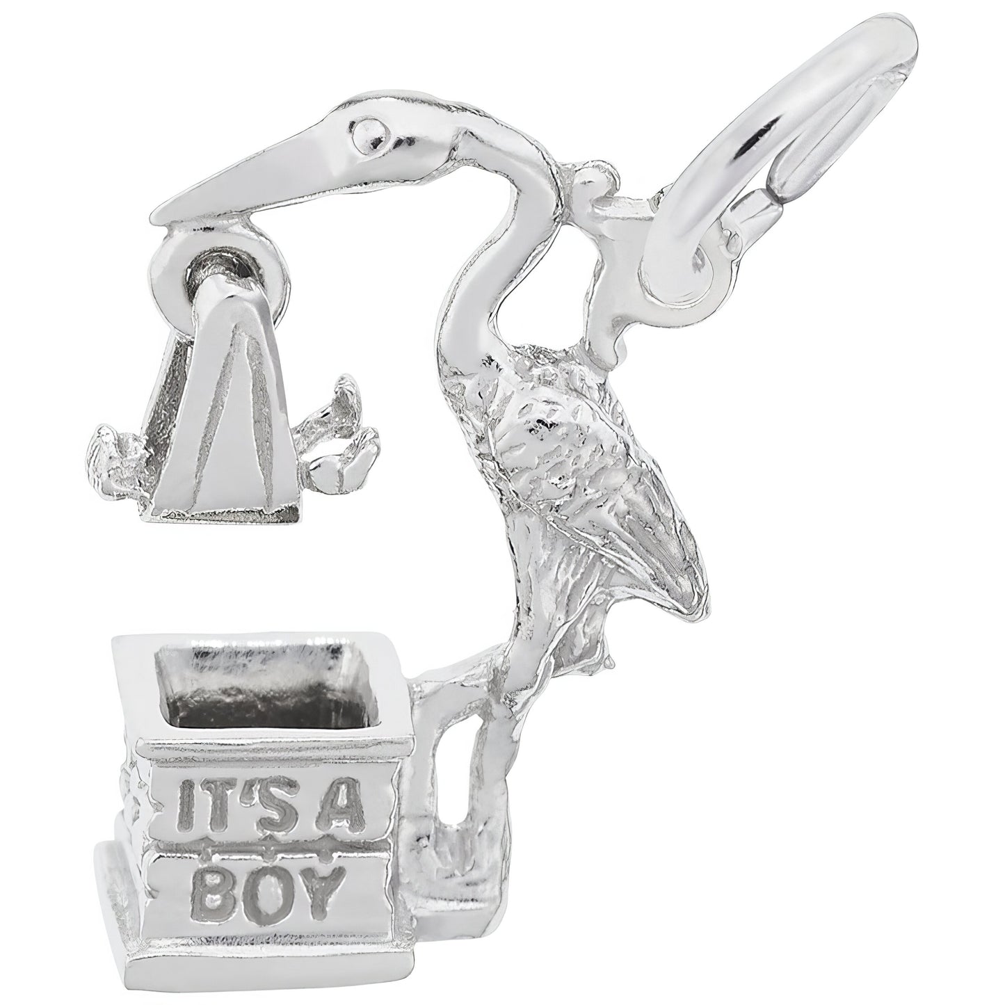 Sterling Silver Stork, Boy Charm - 18mm x 12mm