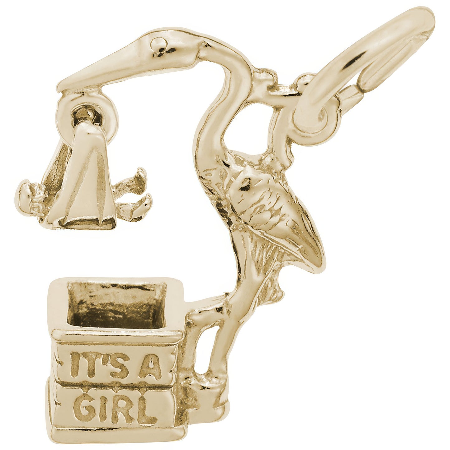 Sterling Silver Stork, Girl Charm - 18mm x 12mm