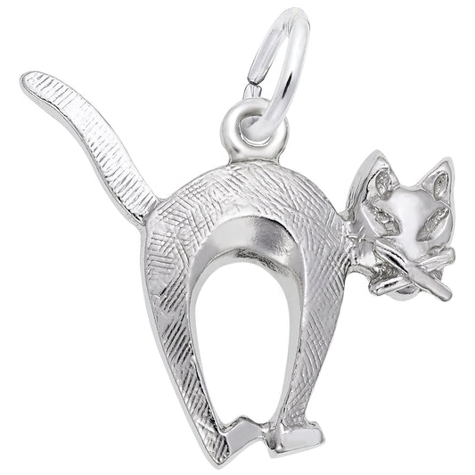 Arched Cat Charm - Metal - Sterling Silver