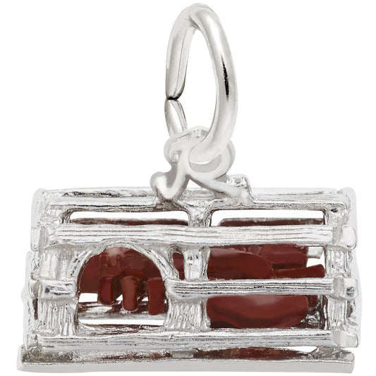 Lobster in Trap Charm w/Red Enamel - Metal - Sterling Silver