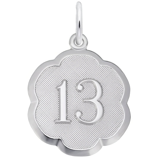 Sterling Silver Number 13 Charm - 18mm x 18mm