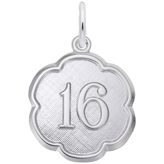 Number Sixteen Charm - Metal - Sterling Silver