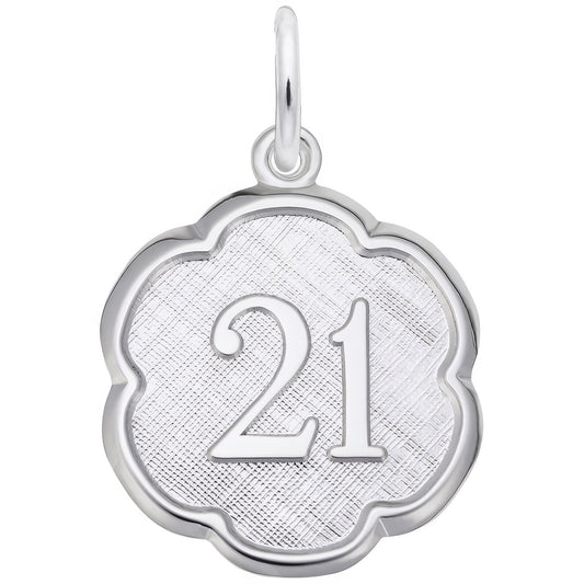 Sterling Silver Number 21 Charm - 18mm x 18mm