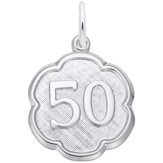 Sterling Silver Number 50 Charm - 18mm x 18mm