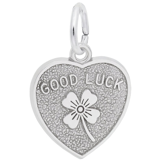 Good Luck Heart Charm - Metal - Sterling Silver