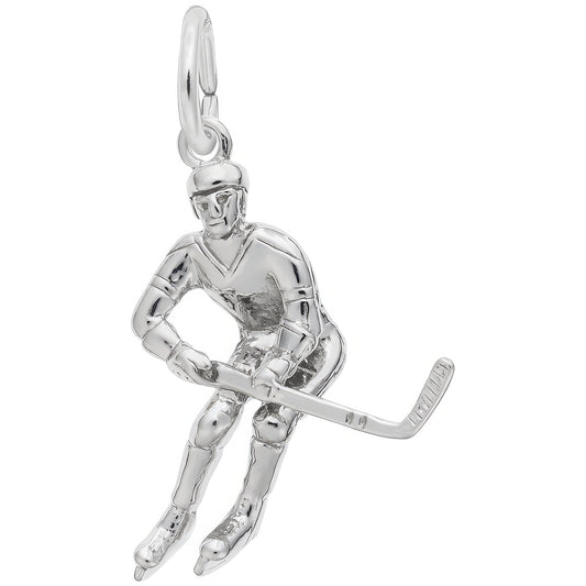 Male Hockey Player Charm - Metal - Sterling Silver