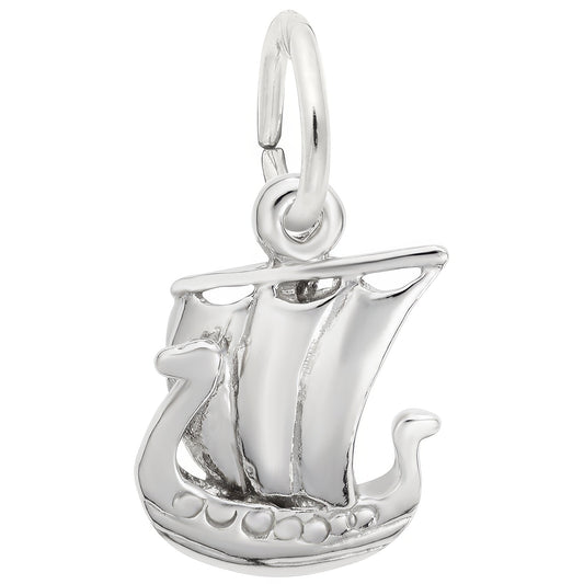 Viking Ship Charm - Metal - Sterling Silver