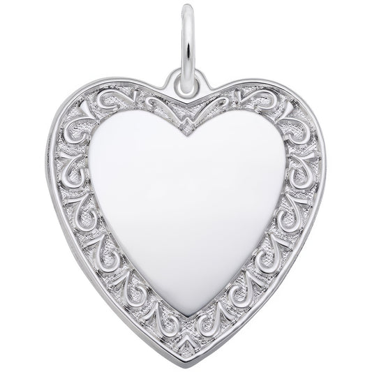 Scrolled Classic Heart Charm - Metal - Sterling Silver