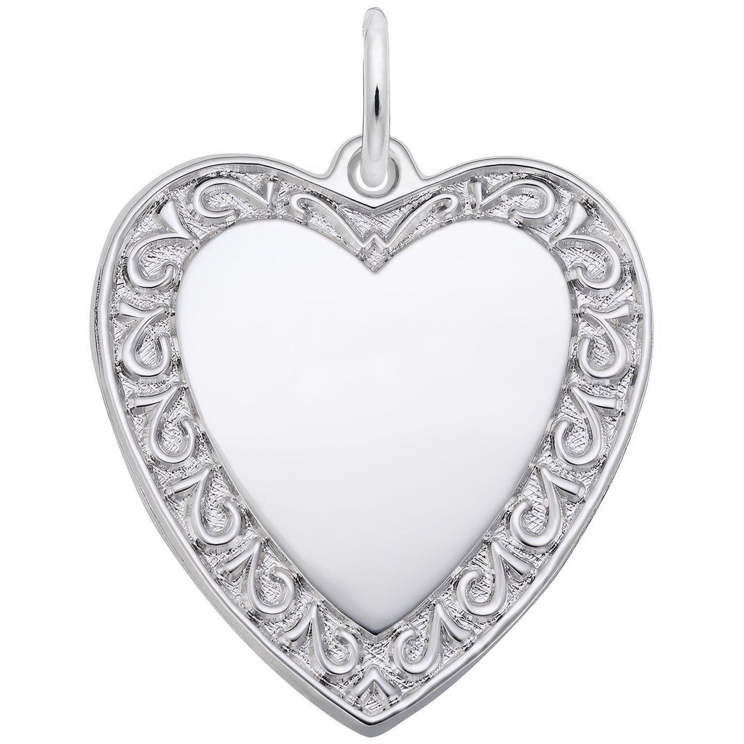 Scrolled Classic Heart Charm - Metal - Sterling Silver