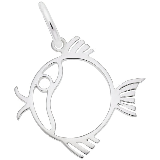 Flat Fish Charm - Metal - Sterling Silver