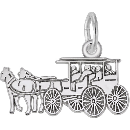 Flat Horse & Carriage Charm - Metal - Sterling Silver