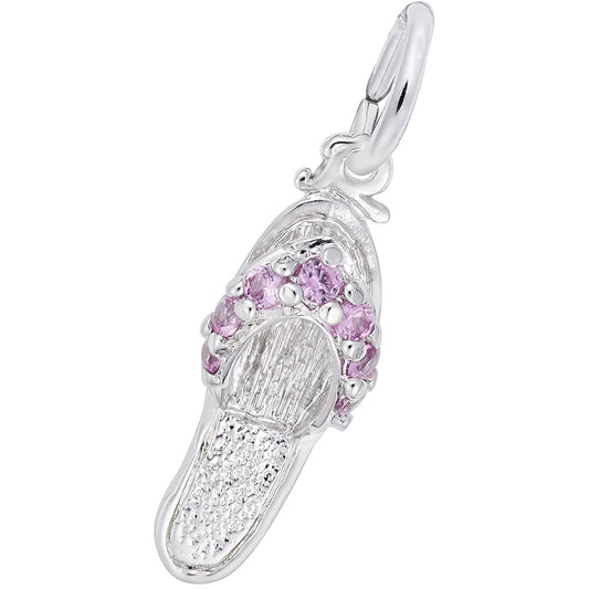 Jamaica Sandal w/Pink Synthetic Crystals Charm - Metal - Sterling Silver