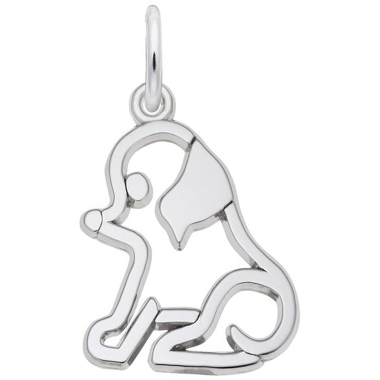 Flat Sitting Dog Charm - Metal - Sterling Silver