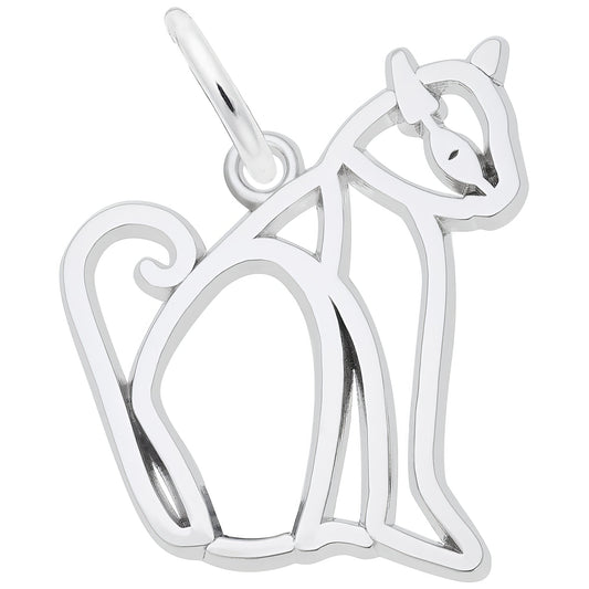 Flat Sitting Cat Charm - Metal - Sterling Silver