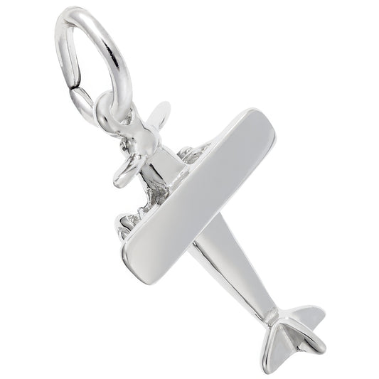 Small Single Engine Airplane Charm - Metal - Sterling Silver