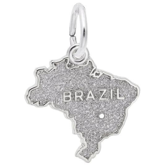 Brazil Map Charm - Metal - Sterling Silver