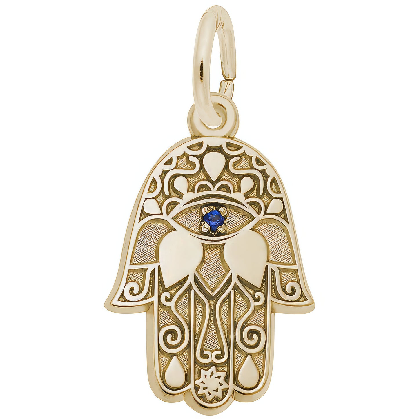 Hamsa Charm w/Blue Synthetic Crystal - Metal - Sterling Silver