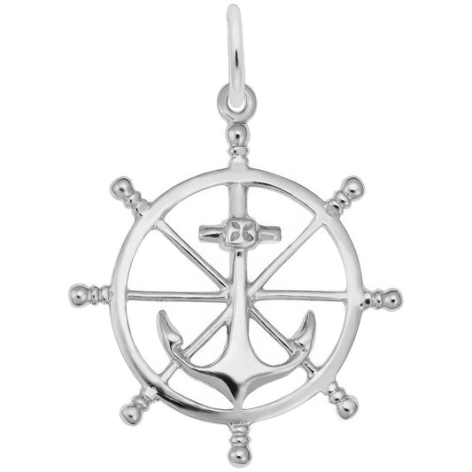 Sterling Silver Ship Wheel Charm - 23mm x 23mm