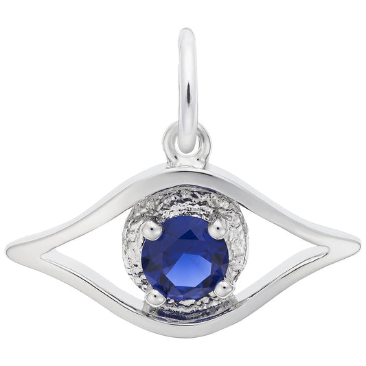 Evil Eye Charm w/Blue Synthetic Crystal - Metal - Sterling Silver