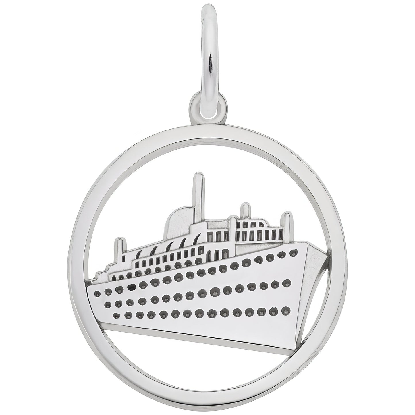 Ringed Cruise Ship Charm - Metal - Sterling Silver