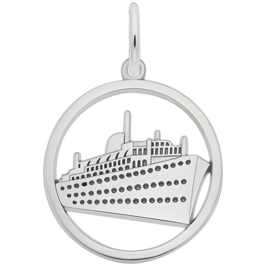 Ringed Cruise Ship Charm - Metal - Sterling Silver