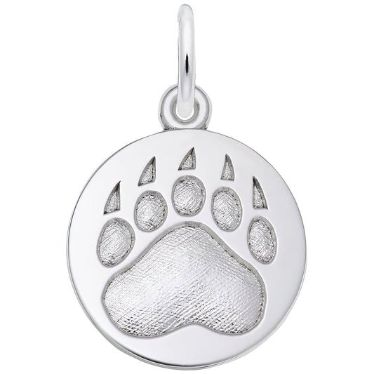 Sterling Silver Bear Paw Print Charm - 15mm x 15mm