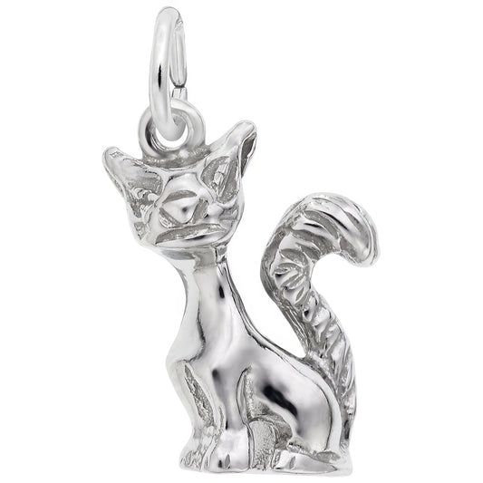 Long Tailed Cat Charm - Metal - Sterling Silver