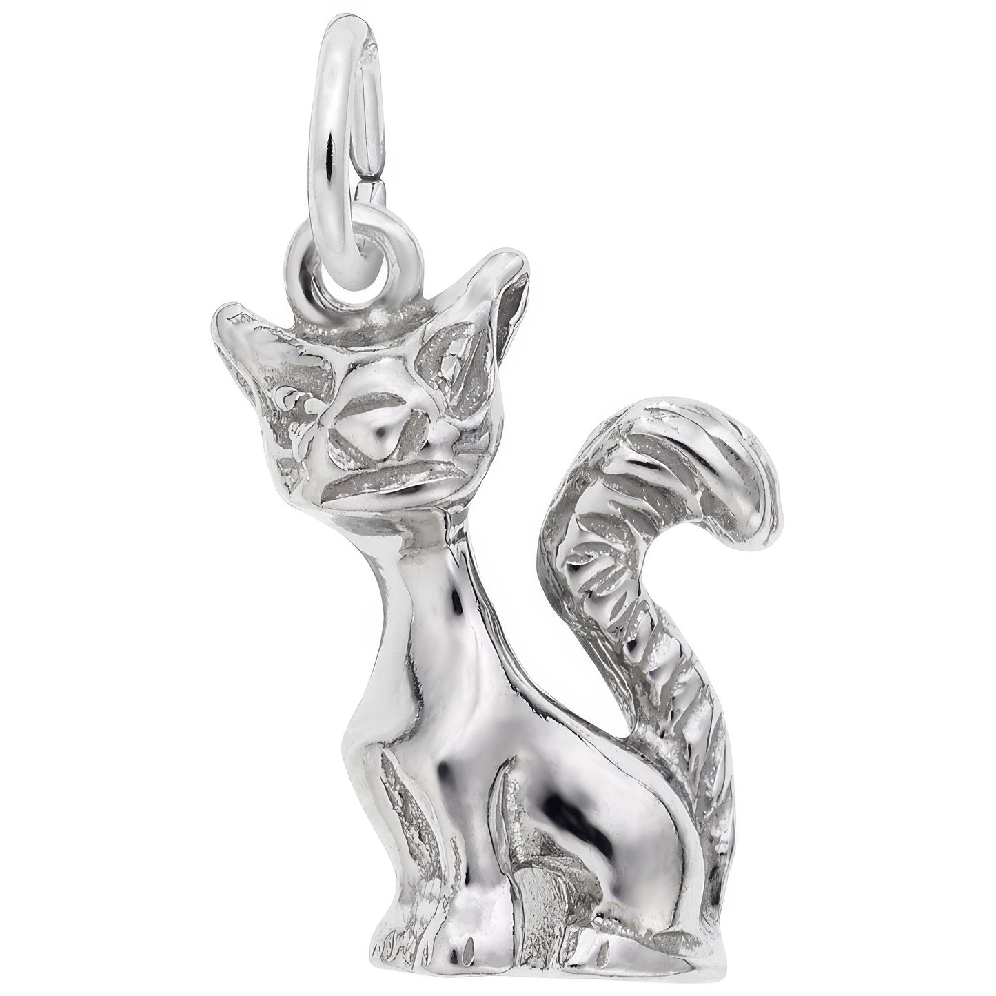 Long Tailed Cat Charm - Metal - Sterling Silver