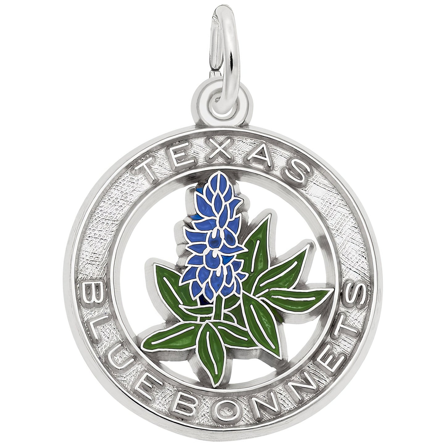 Sterling Silver Texas Bluebonnets Charm - 19mm x 19mm