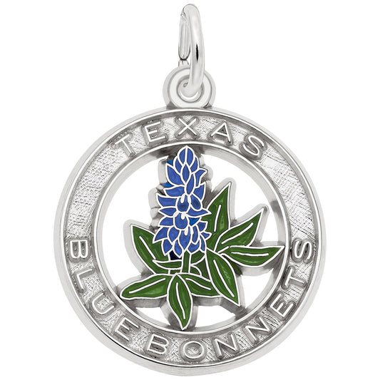 Sterling Silver Texas Bluebonnets Charm - 19mm x 19mm