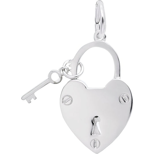Sterling Silver Locked With Love Charm Charm - 22mm x 15mm