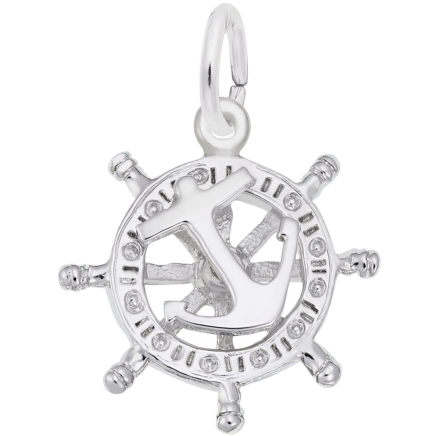 Sterling Silver Wheel & Anchor Charm - 14mm x 14mm