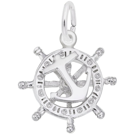 Sterling Silver Wheel & Anchor Charm - 14mm x 14mm