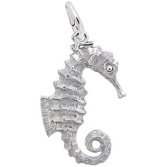 Curly Tail Seahorse Charm - Metal - Sterling Silver
