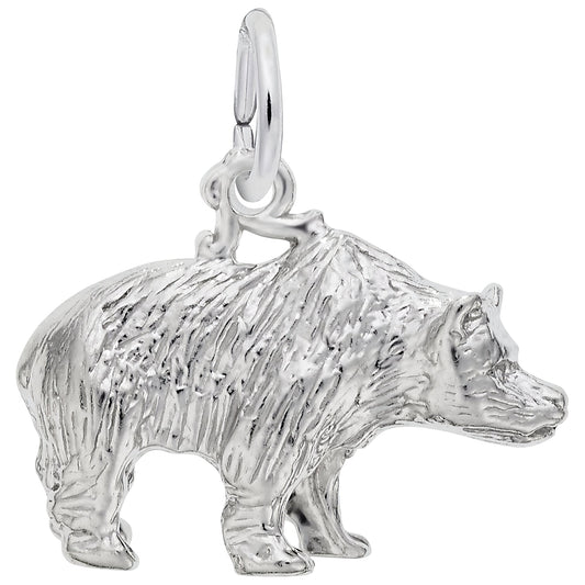 Sterling Silver Grizzly Bear Charm - 11mm x 17mm