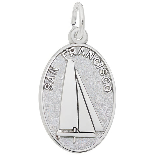 Sterling Silver San Francisco Catamaran Disc Charm - 20mm x 14mm