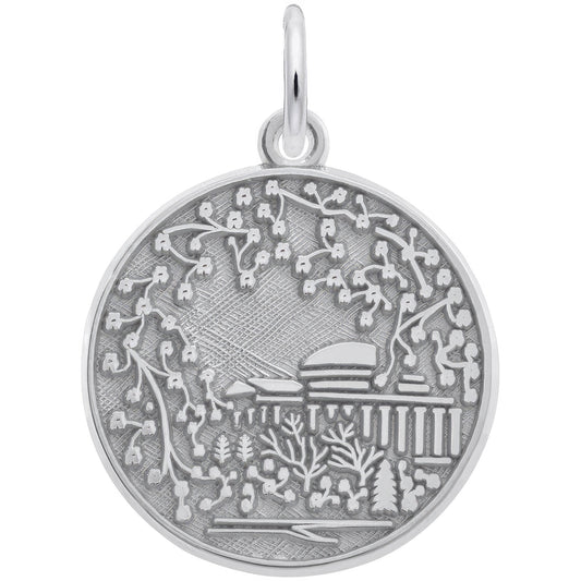 Sterling Silver Cherry Blossom Scene Charm - 19mm x 19mm