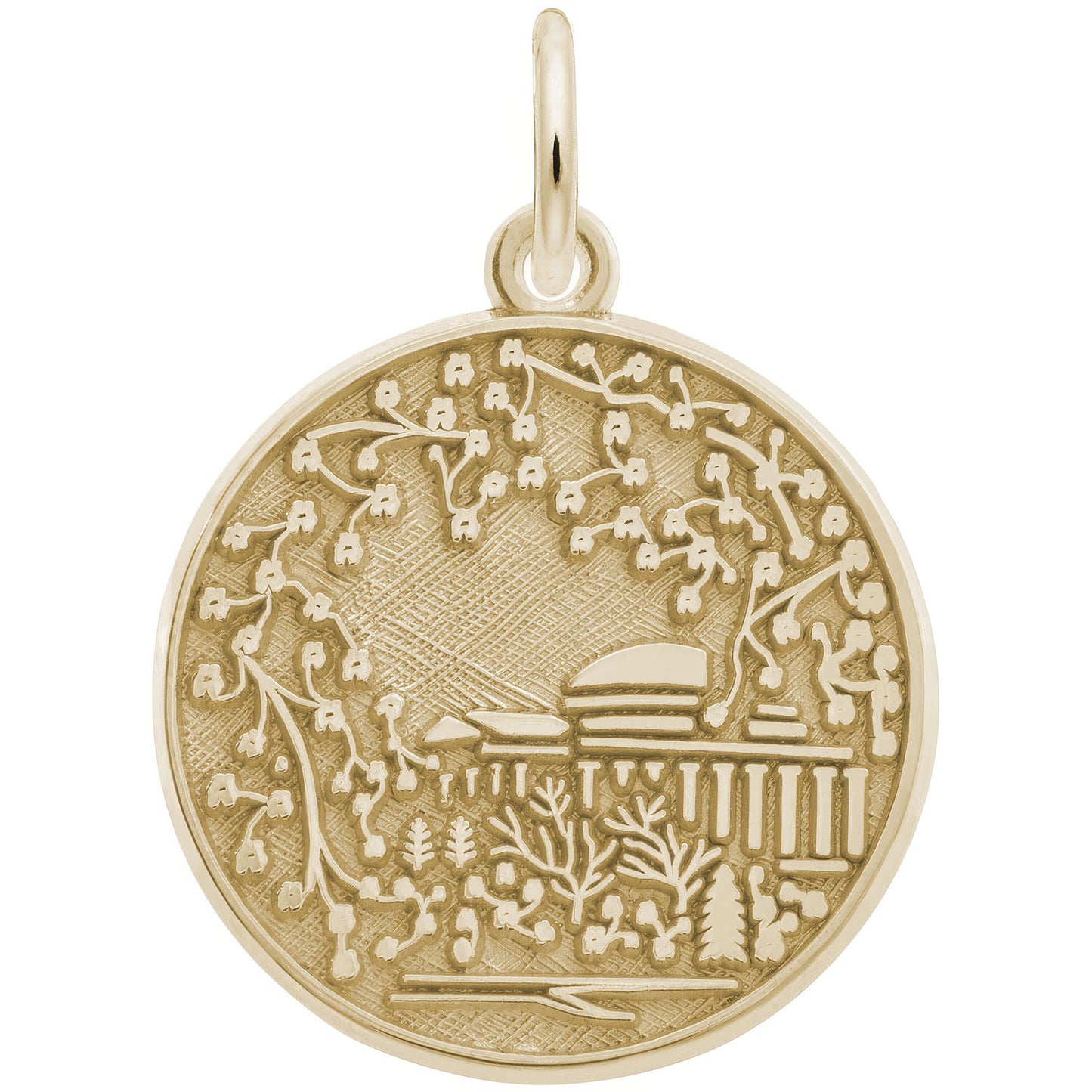 Sterling Silver Cherry Blossom Scene Charm - 19mm x 19mm