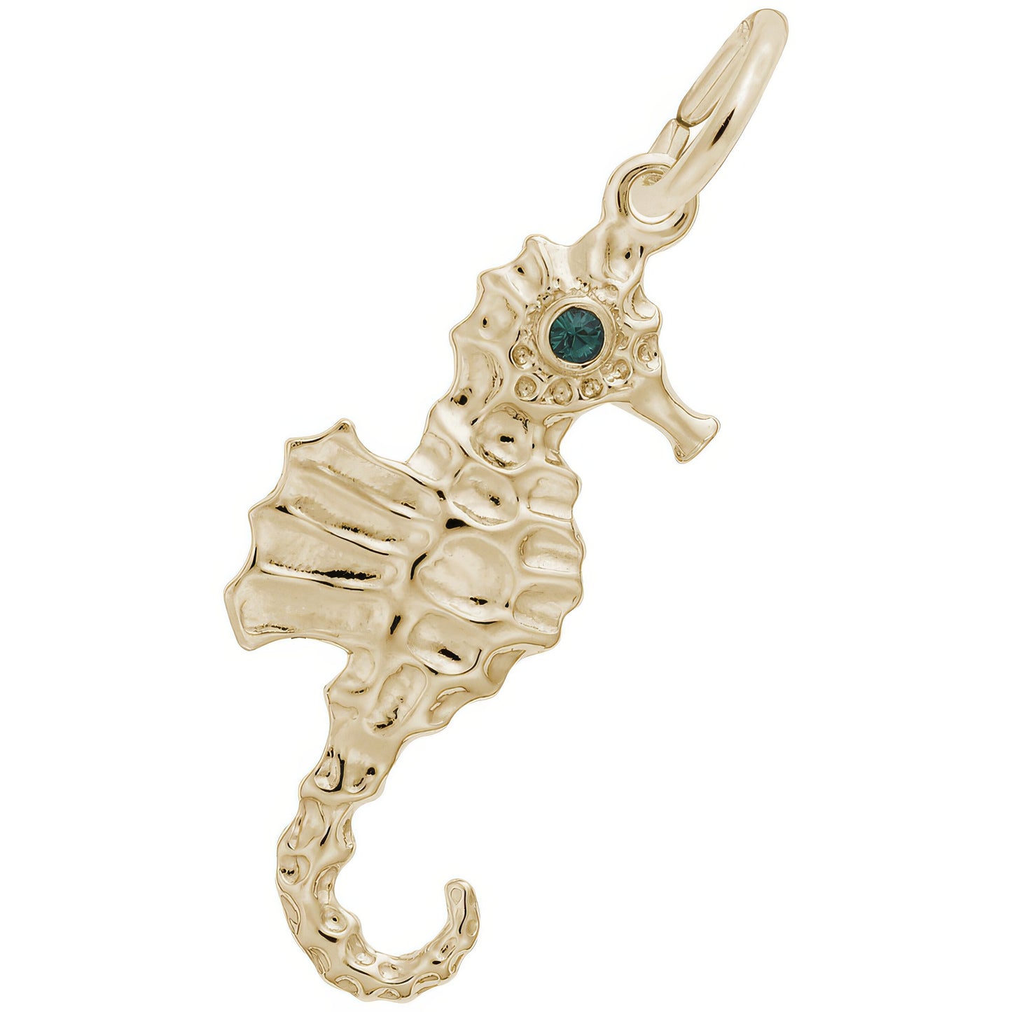 Seahorse Charm w/Green Synthetic Crystal - Metal - Sterling Silver