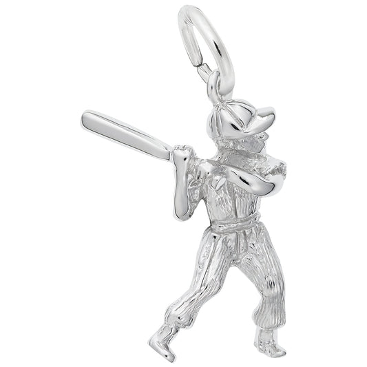 Baseball Player Charm - Metal - Sterling Silver