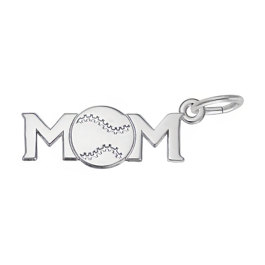 Sterling Silver Baseball Mom Charm - 6mm x 19mm