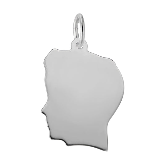 Flat Large Boys Head Charm - Metal - Sterling Silver