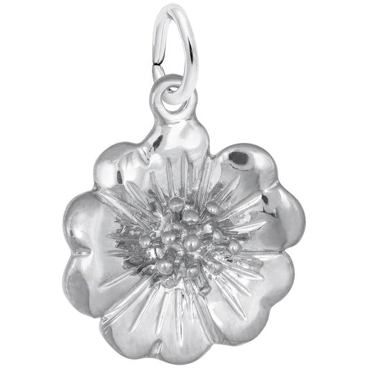 Sterling Silver Cherry Blossom 3d Charm - 16mm x 16mm