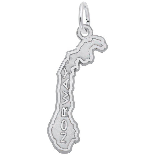 Sterling Silver Norway Map Charm - 26mm x 6mm
