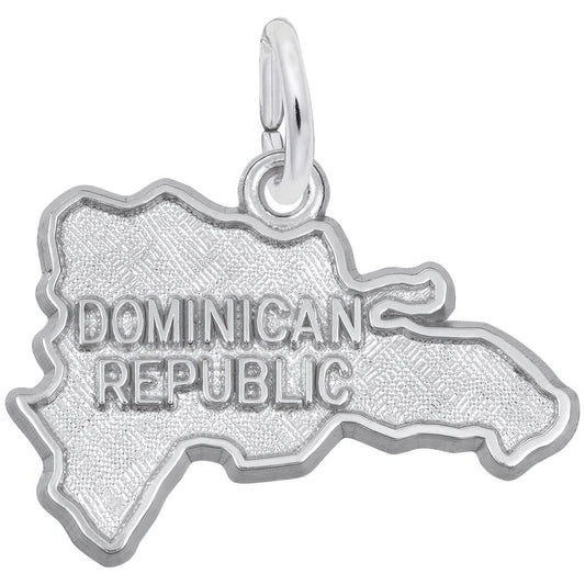 Sterling Silver Dominican Republic Map Charm - 16mm x 21mm