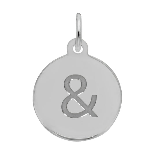 Sterling Silver Petite Initial Disc - Ampersand Symbol Charm - 12mm x 12mm