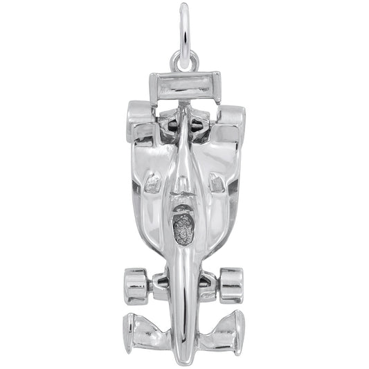 Sterling Silver Modern Open Wheel Race Car Charm - 31mm x 11mm